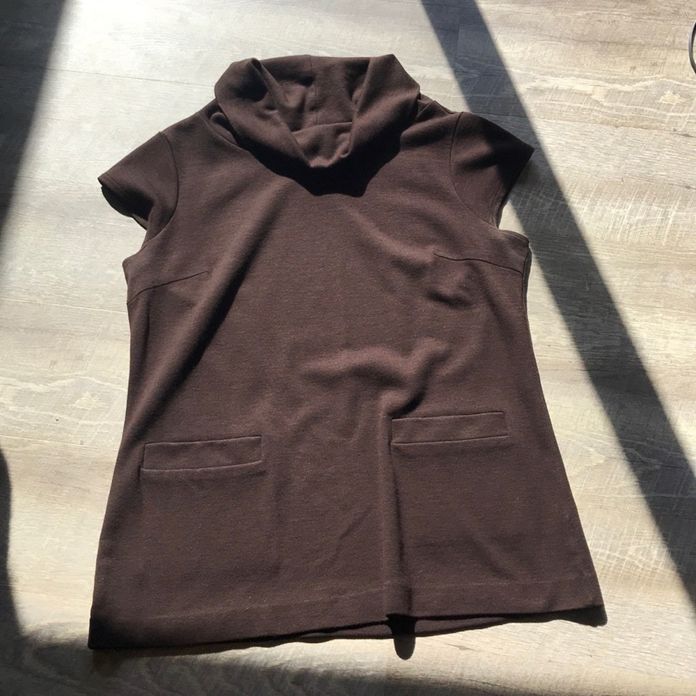 Cowl Neck Brown Tunic Top w/Pockets